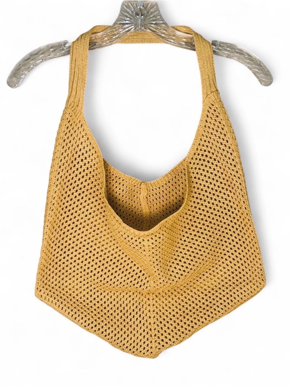 Boho Crochet Woven Shoulder Bag/ Hobo bag in Orangeish or Mustard Yellow color.